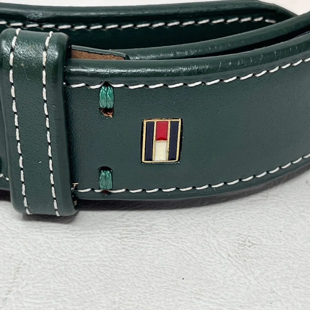 Tommy Hilfiger Men Green Leather Belt 32 Preppy Academia Heritage Tailored Money